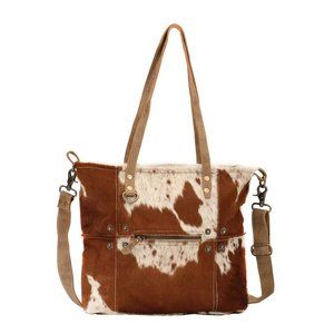 Myra Bag Camel Tote Brown and White Hairon Purse